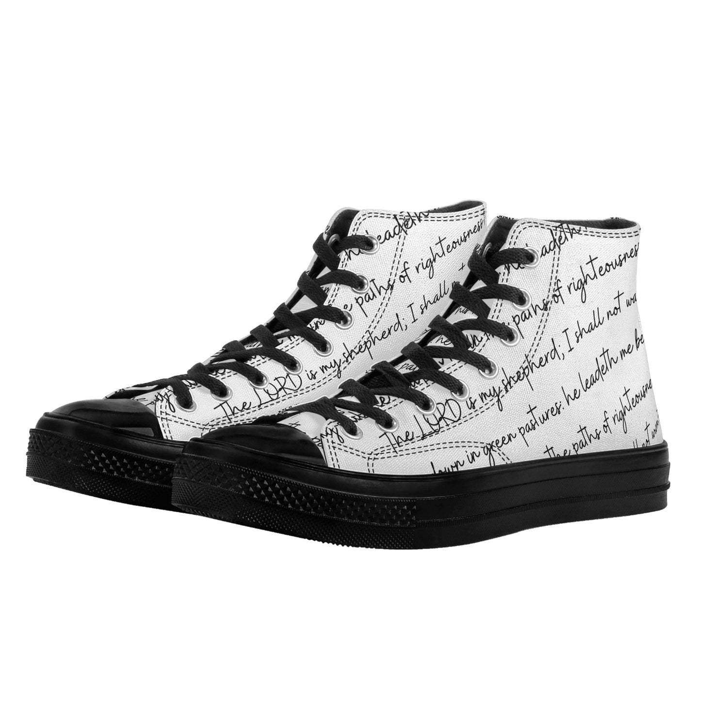 PSALM 23 Mens Classic Black High Top Canvas Shoes