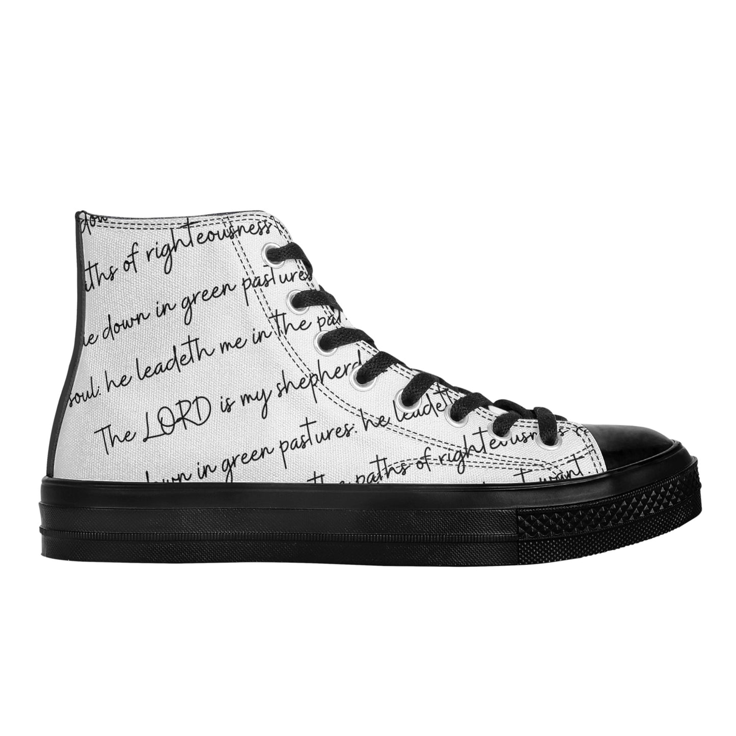 PSALM 23 Mens Classic Black High Top Canvas Shoes