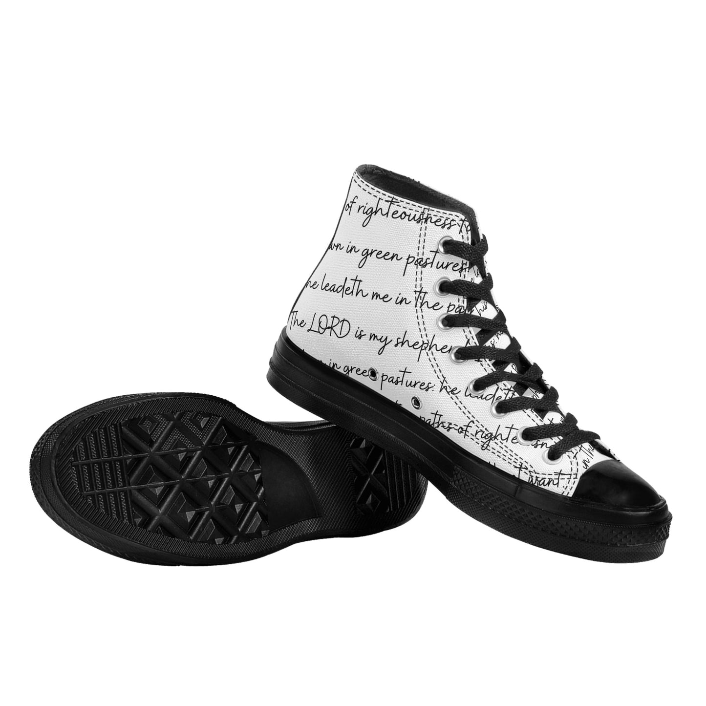 PSALM 23 Mens Classic Black High Top Canvas Shoes