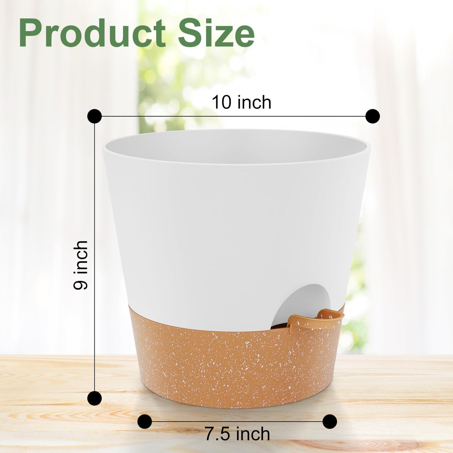 Indoor Self Watering Planters with Drainage Holes and Saucers, 8, 7, 6.5, 6, 5.5, 5 Inches, Black, 6 Pots