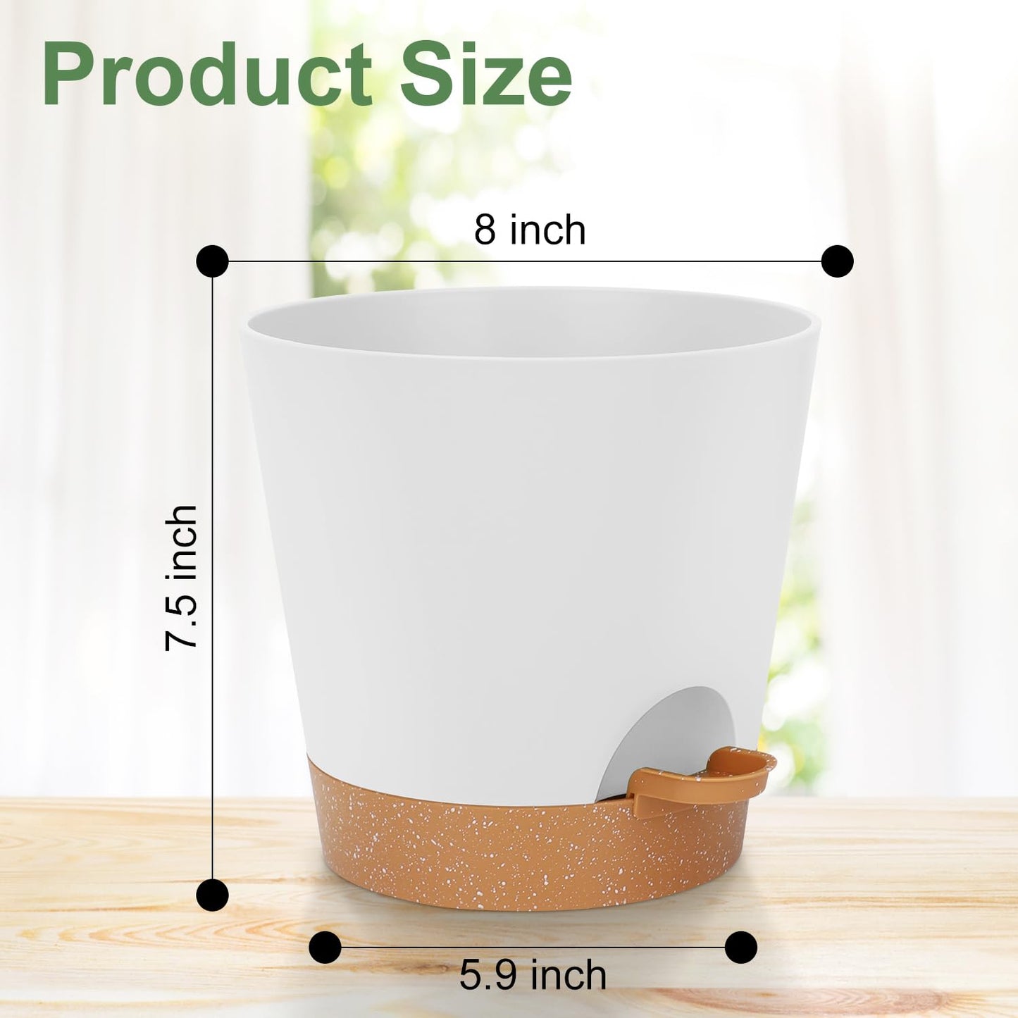 Indoor Self Watering Planters with Drainage Holes and Saucers, 8, 7, 6.5, 6, 5.5, 5 Inches, Black, 6 Pots