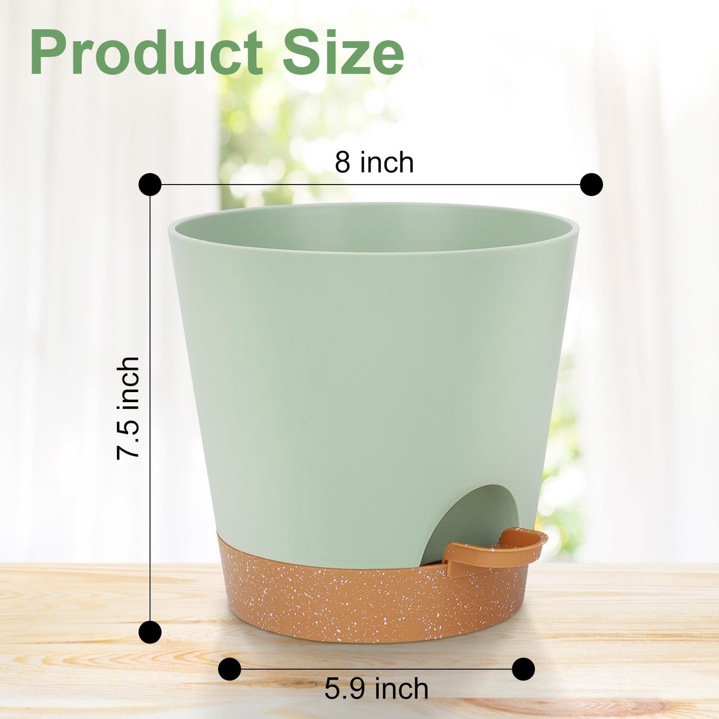 Indoor Self Watering Planters with Drainage Holes and Saucers, 8, 7, 6.5, 6, 5.5, 5 Inches, Black, 6 Pots