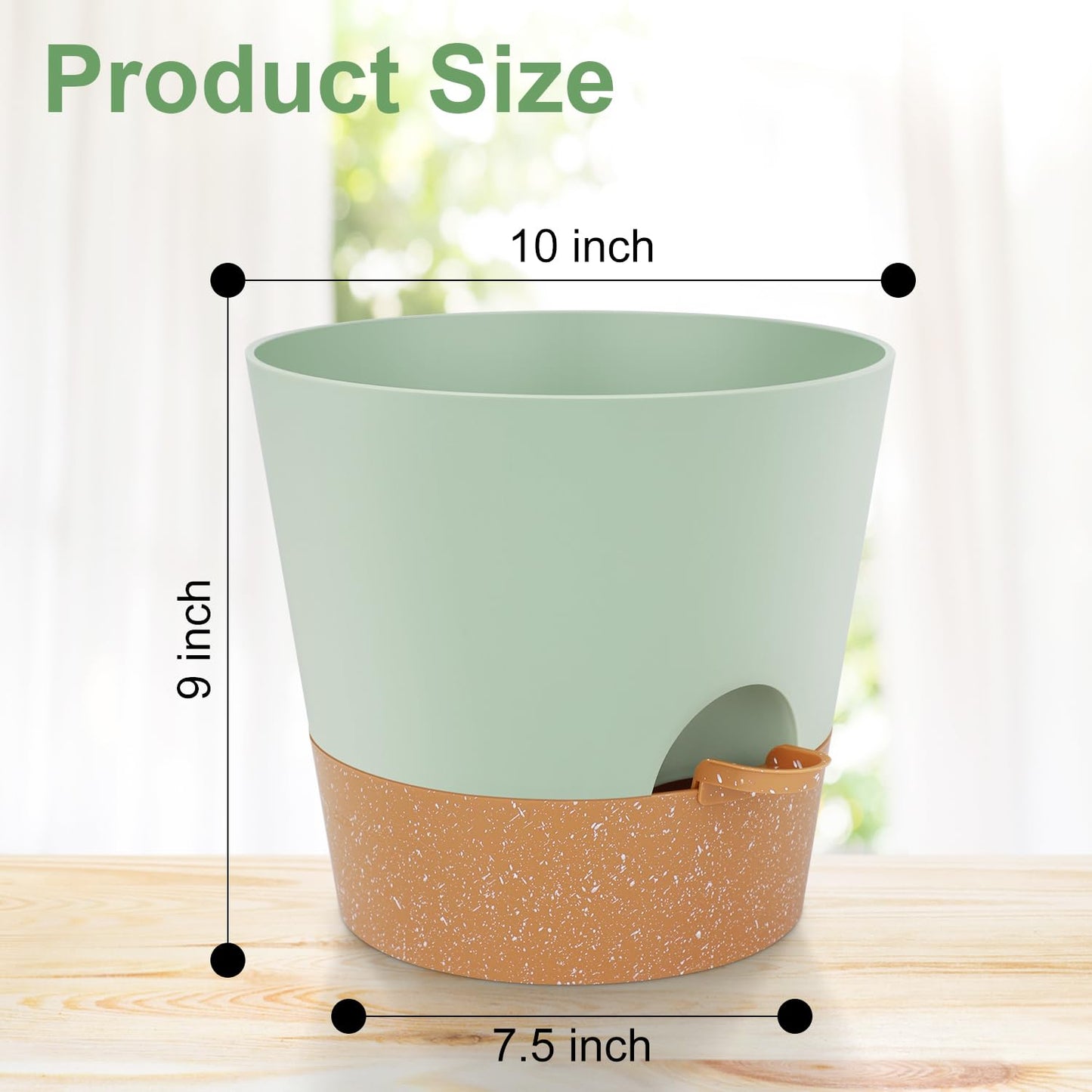 Indoor Self Watering Planters with Drainage Holes and Saucers, 8, 7, 6.5, 6, 5.5, 5 Inches, Black, 6 Pots