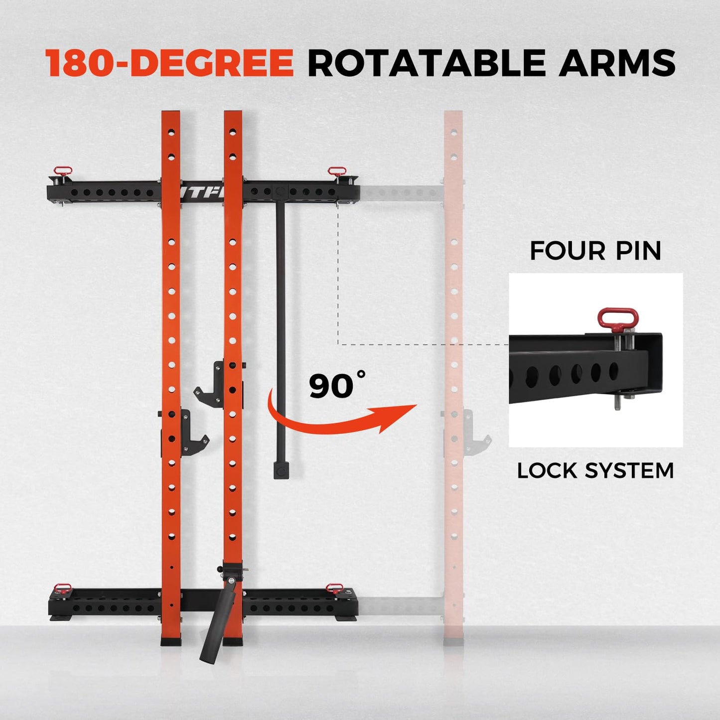 RitFit Multi-Functional Folding Squat Rack for Home Gym, 2.36'' x 2.36'' Wall Mounted Squat Rack with Attachments - Space Saving Squat Power Rack