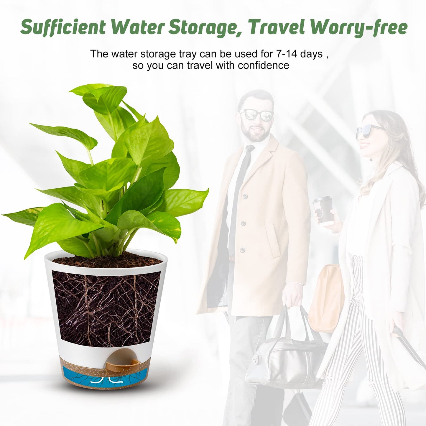 Indoor Self Watering Planters with Drainage Holes and Saucers, 8, 7, 6.5, 6, 5.5, 5 Inches, Black, 6 Pots