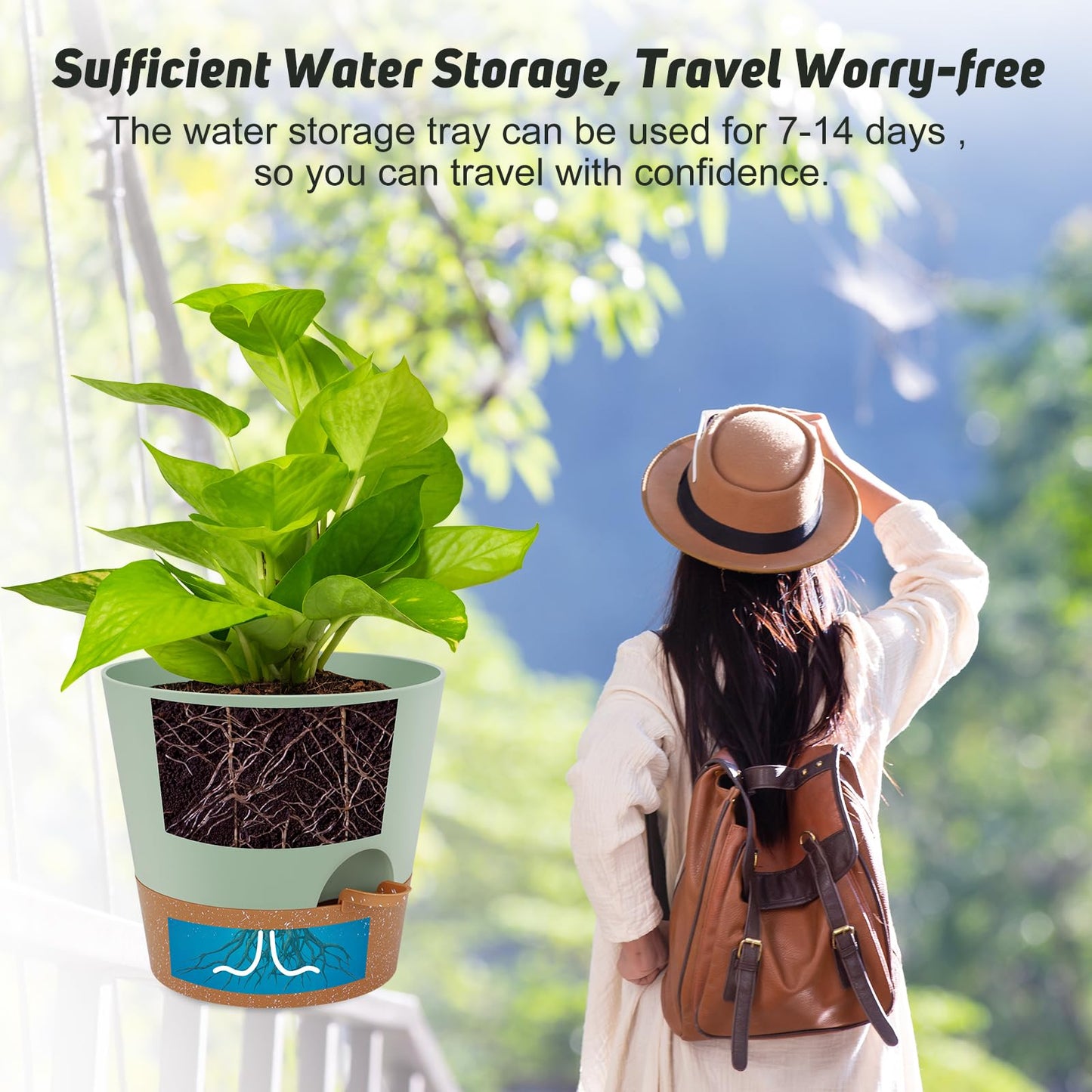 Indoor Self Watering Planters with Drainage Holes and Saucers, 8, 7, 6.5, 6, 5.5, 5 Inches, Black, 6 Pots