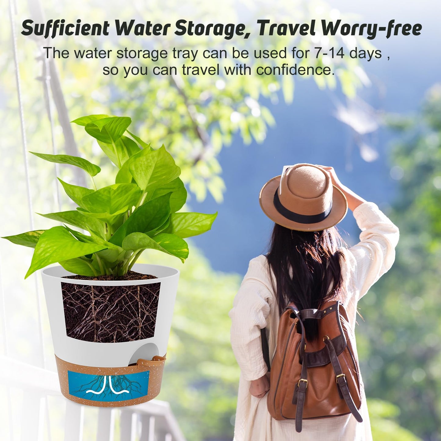 Indoor Self Watering Planters with Drainage Holes and Saucers, 8, 7, 6.5, 6, 5.5, 5 Inches, Black, 6 Pots