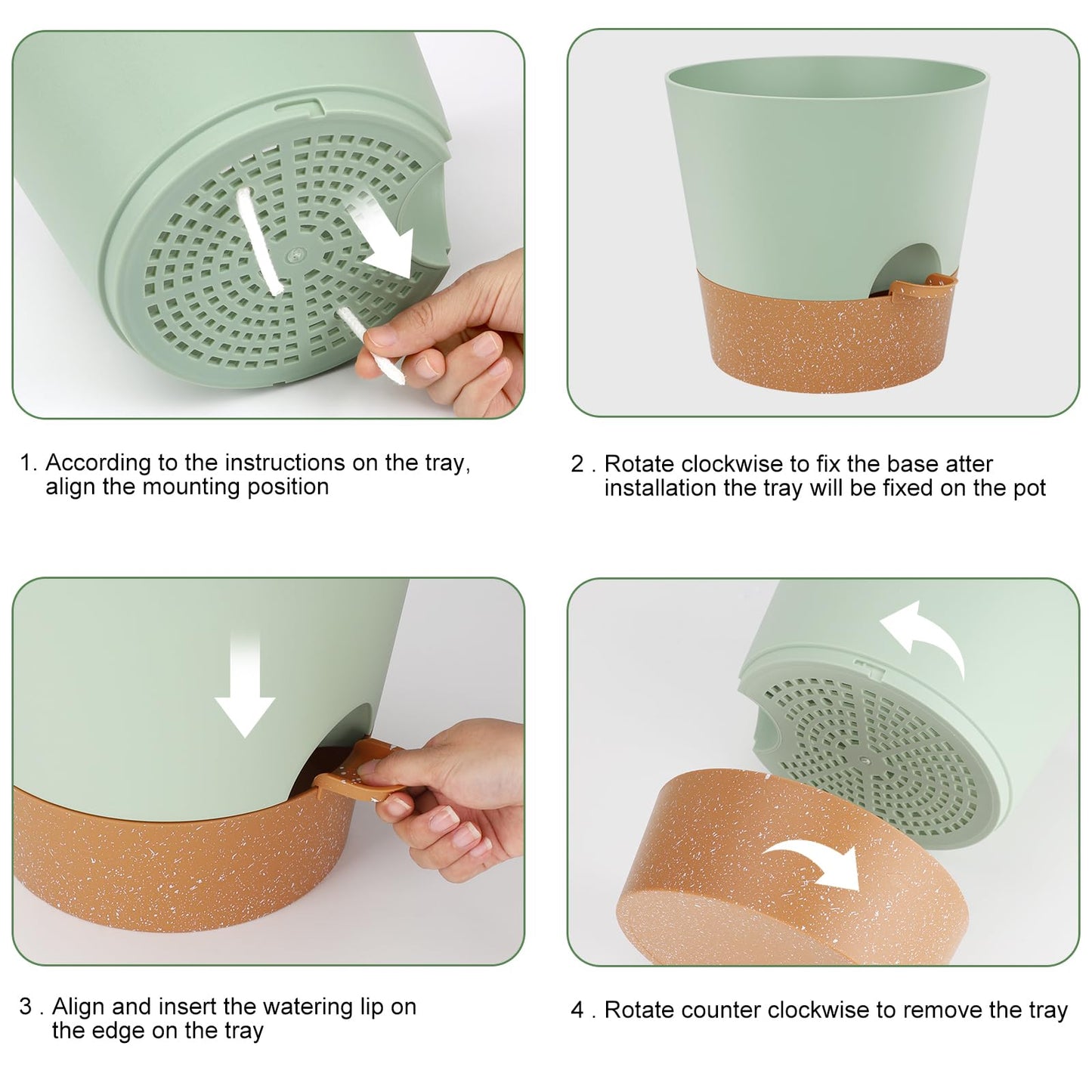 Indoor Self Watering Planters with Drainage Holes and Saucers, 8, 7, 6.5, 6, 5.5, 5 Inches, Black, 6 Pots
