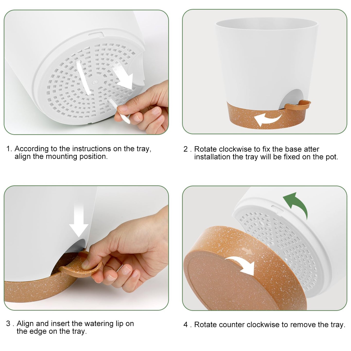 Indoor Self Watering Planters with Drainage Holes and Saucers, 8, 7, 6.5, 6, 5.5, 5 Inches, Black, 6 Pots