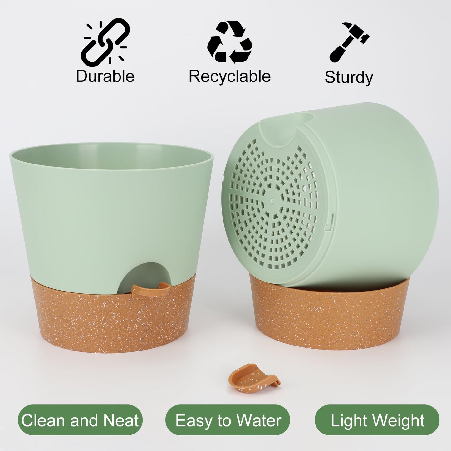 Indoor Self Watering Planters with Drainage Holes and Saucers, 8, 7, 6.5, 6, 5.5, 5 Inches, Black, 6 Pots