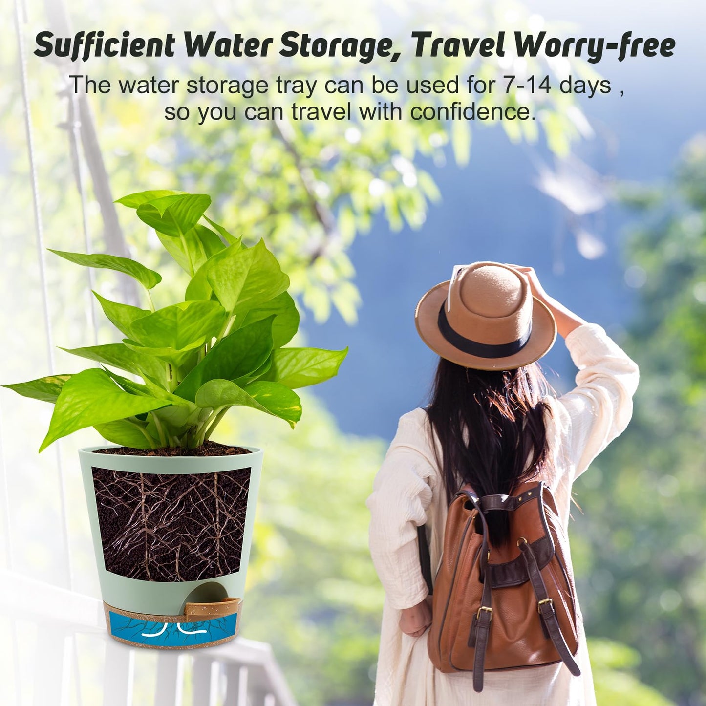 Indoor Self Watering Planters with Drainage Holes and Saucers, 8, 7, 6.5, 6, 5.5, 5 Inches, Black, 6 Pots