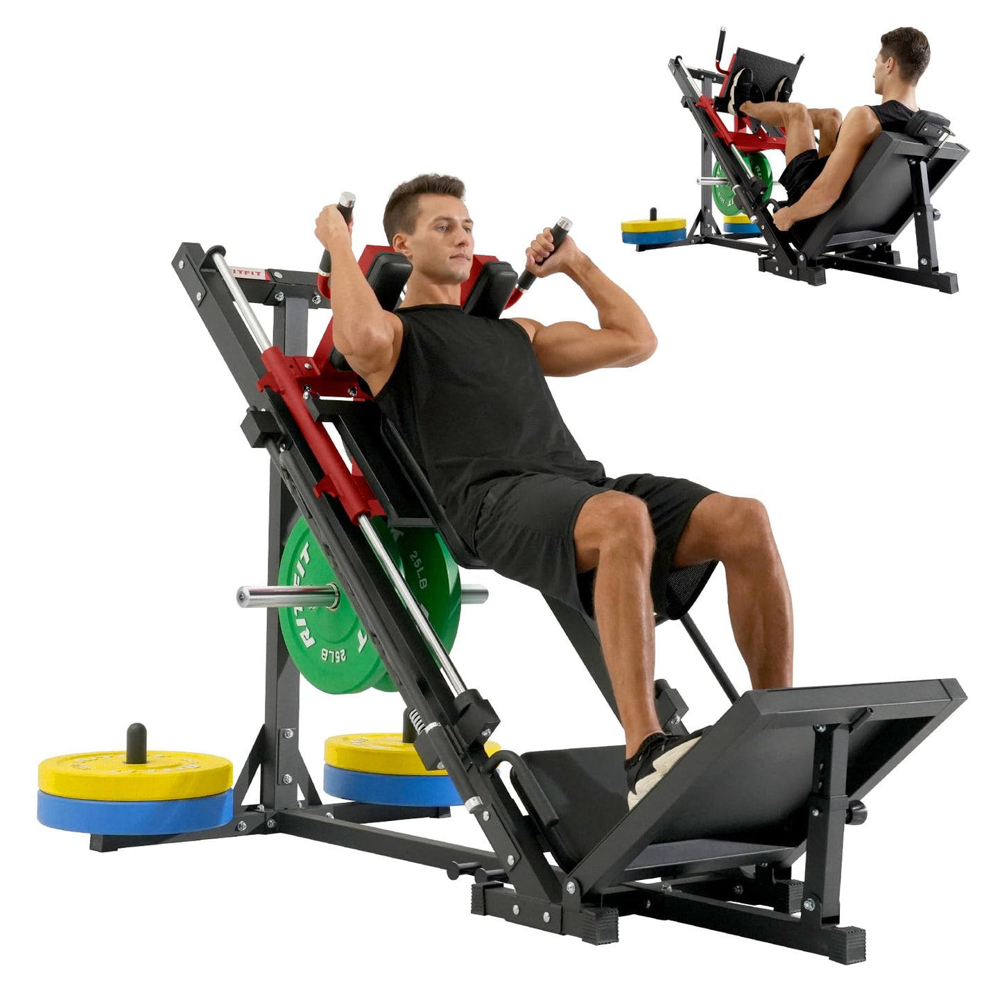 RitFit Leg Press Hack Squat Machine, Professional Adjustable Leg Press Machine for Home Gym with Linear Bearing, Specialty Hack Squat Machine for Full Lower Body Workout with Weight Storage Posts