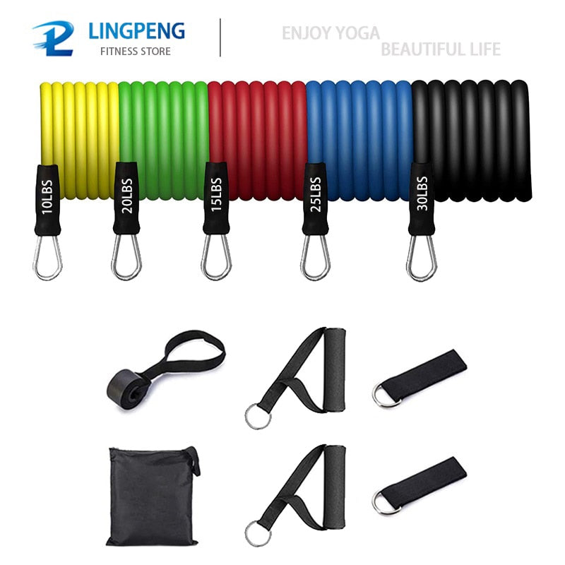 Resistance Bands Set 7 Piece Exercise Band Portable Home Gym Accessories Professional Fitness Elastic Rubber Workout Expander