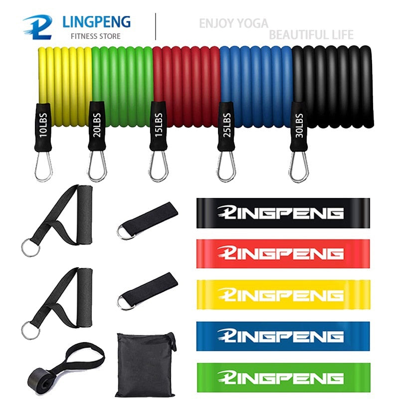 Resistance Bands Set 7 Piece Exercise Band Portable Home Gym Accessories Professional Fitness Elastic Rubber Workout Expander