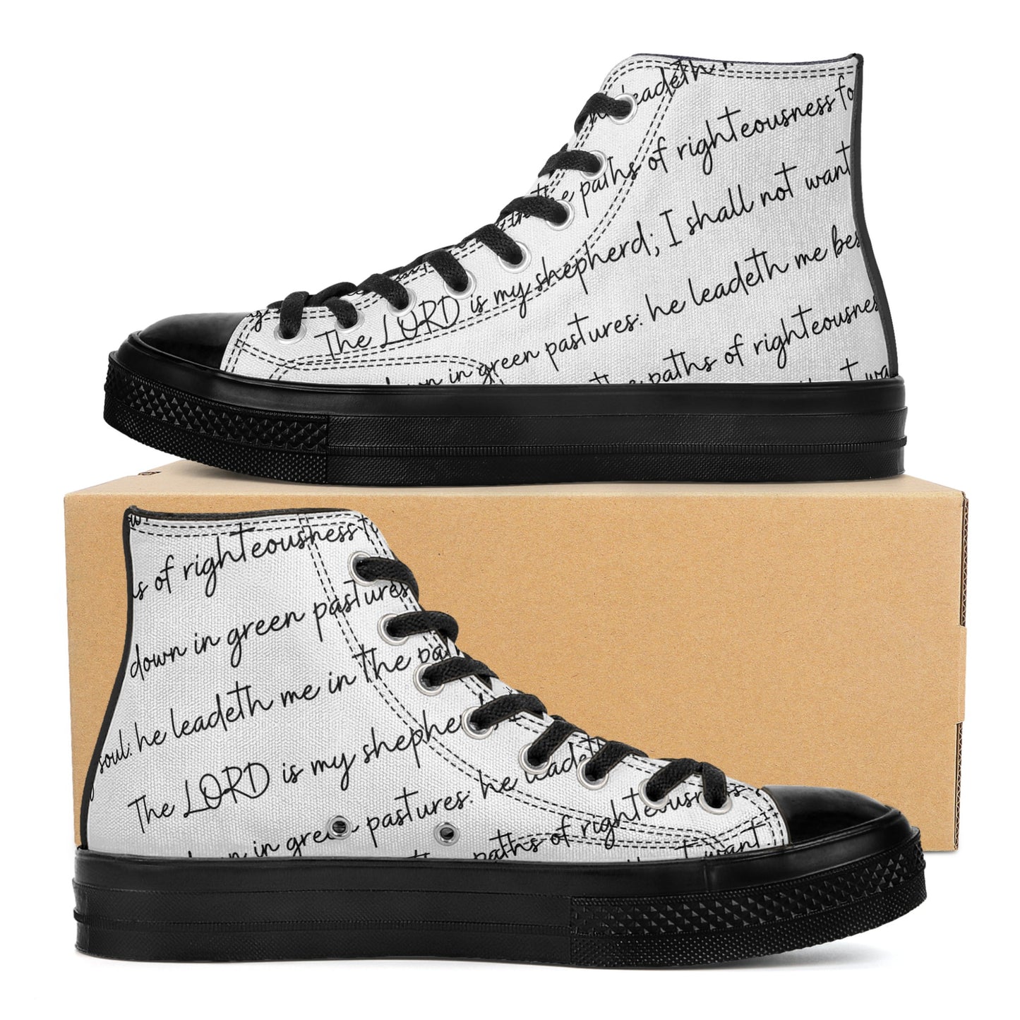 PSALM 23 Mens Classic Black High Top Canvas Shoes