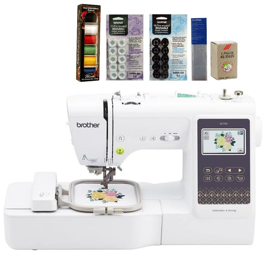 Brother SE700 Sewing and Embroidery Machine, Wireless LAN Connected, 135 Built-in Designs, 103 Built-in Stitches, Computerized, 4" x 4" Hoop Area, 3.7" Touchscreen Display, 8 Included Feet, White