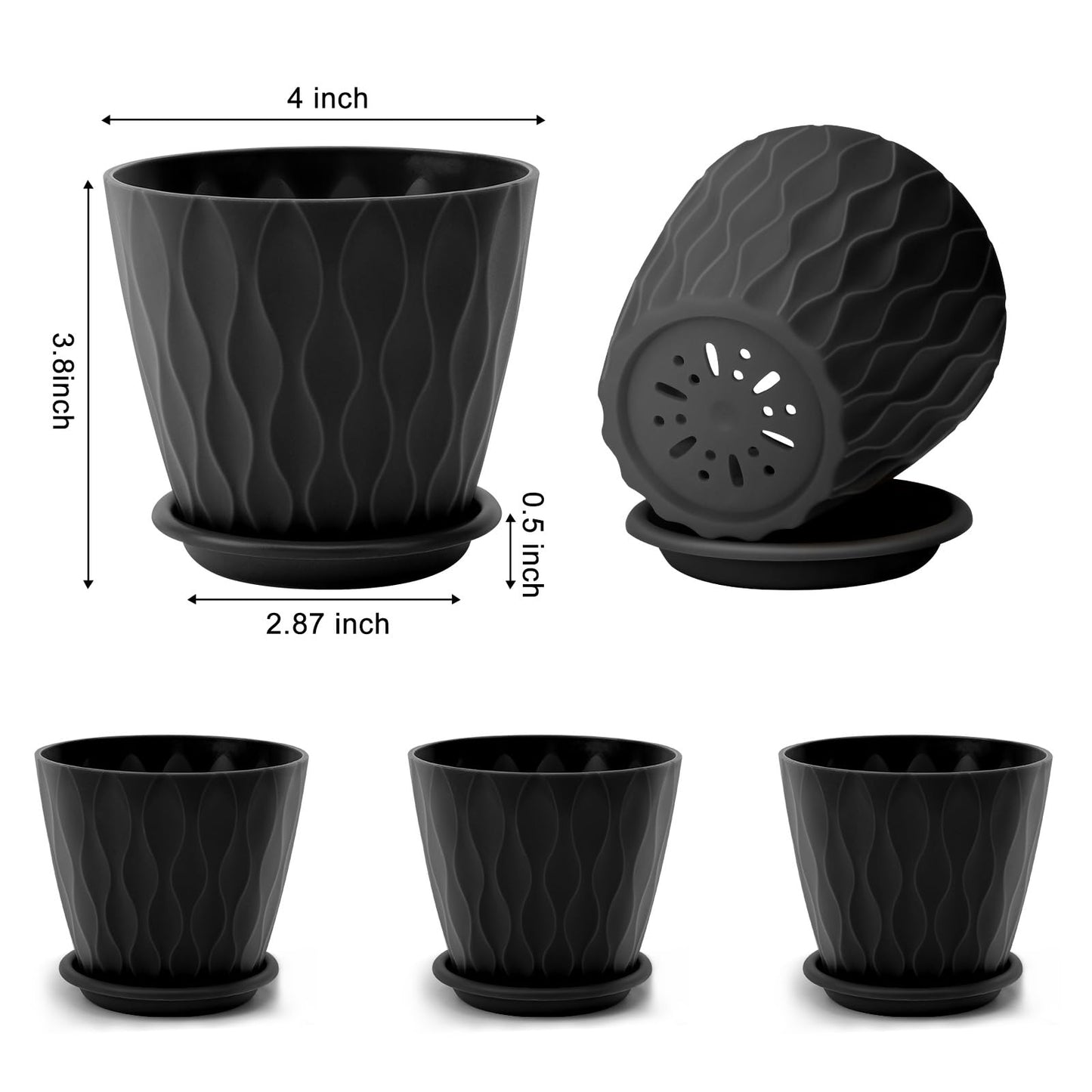 6 inch Plant Pots, 5 Pack Flower Pots Outdoor Indoor, Planters with Drainage Holes and Tray Saucers（Multicolor）