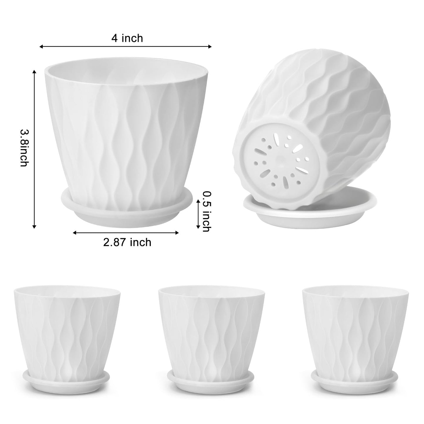 6 inch Plant Pots, 5 Pack Flower Pots Outdoor Indoor, Planters with Drainage Holes and Tray Saucers（Multicolor）