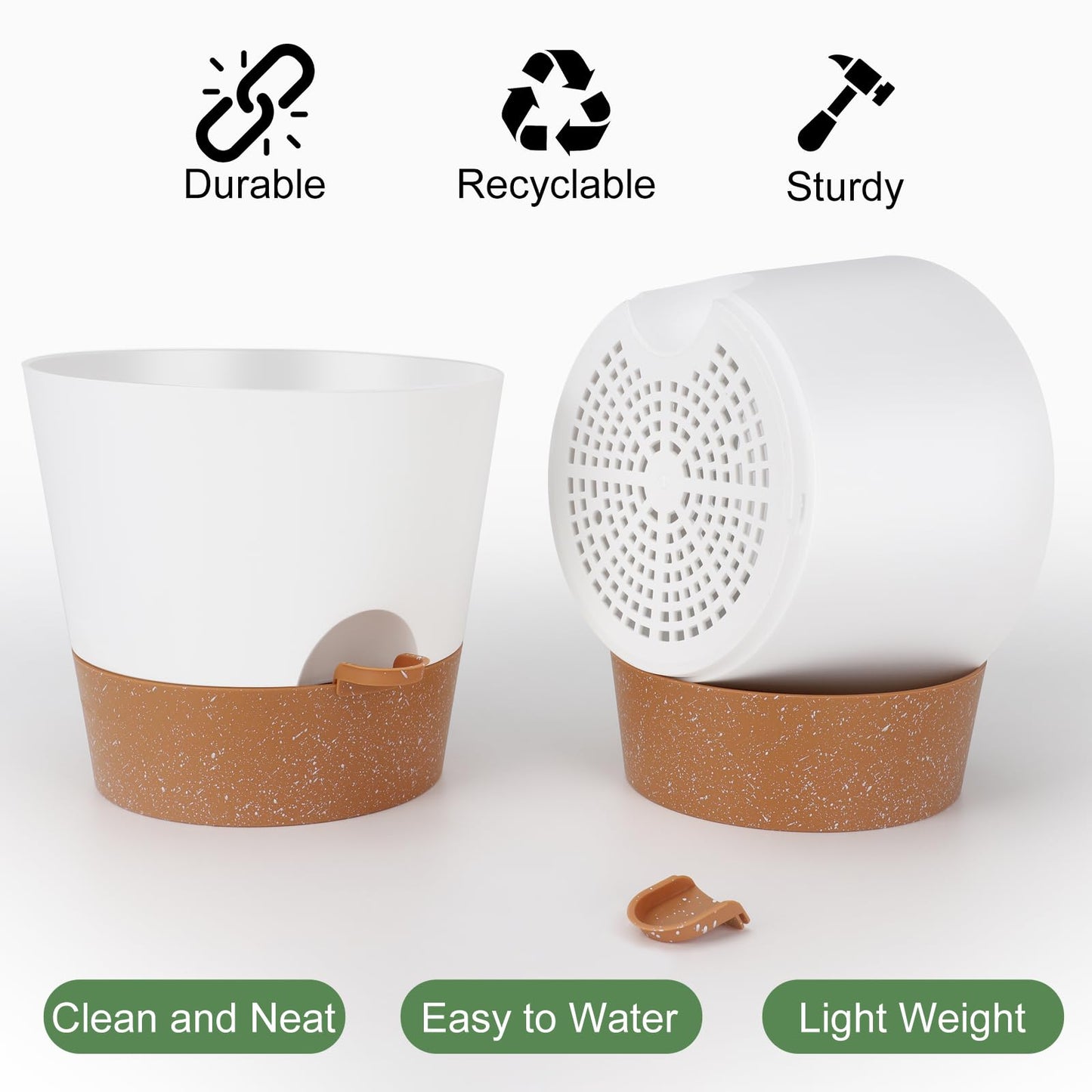 Indoor Self Watering Planters with Drainage Holes and Saucers, 8, 7, 6.5, 6, 5.5, 5 Inches, Black, 6 Pots