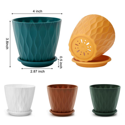 6 inch Plant Pots, 5 Pack Flower Pots Outdoor Indoor, Planters with Drainage Holes and Tray Saucers（Multicolor）