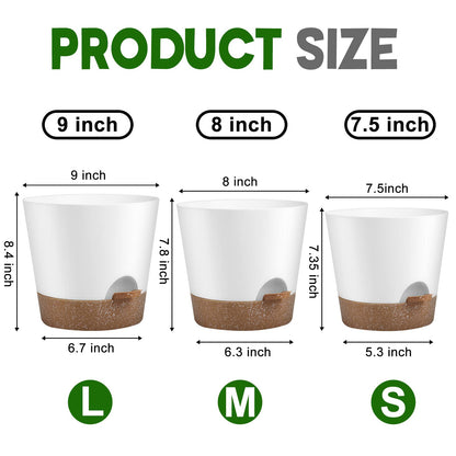 Indoor Self Watering Planters with Drainage Holes and Saucers, 8, 7, 6.5, 6, 5.5, 5 Inches, Black, 6 Pots