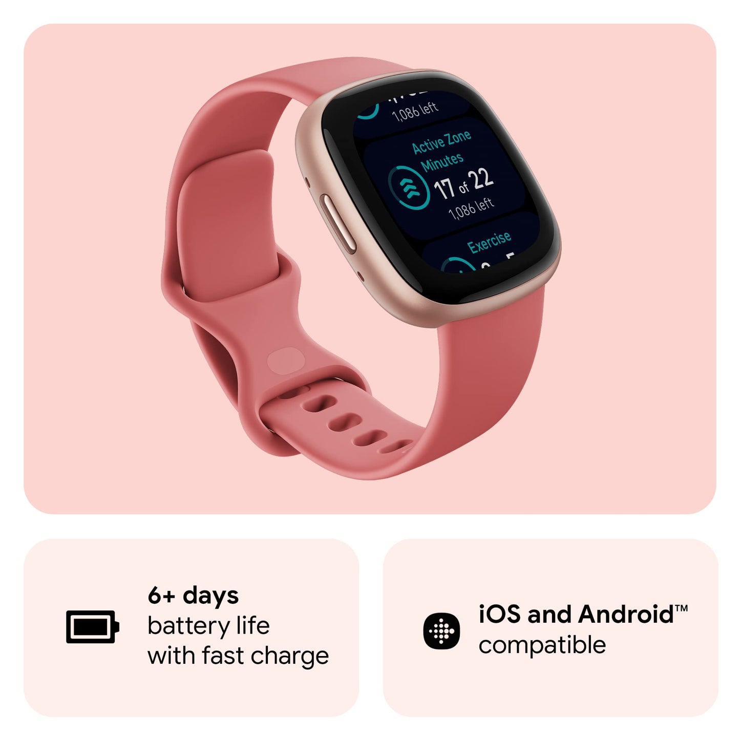 Fitbit Versa 4 Fitness Smartwatch with Daily Readiness, GPS, 24/7 Heart Rate, 40+ Exercise Modes, Sleep Tracking and more, Black/Graphite, One Size (S & L Bands Included)