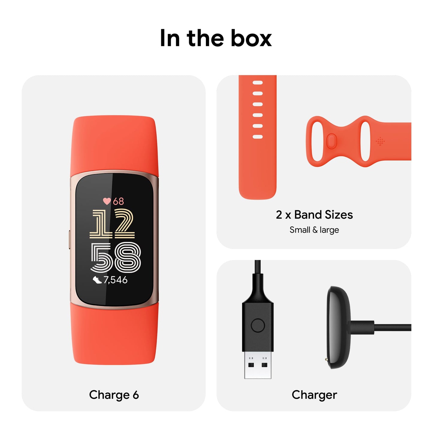 Fitbit Charge 6 Fitness Tracker with Google apps, Heart Rate on Exercise Equipment, 6-Months Premium Membership Included, GPS, Health Tools and More, Porcelain/Silver, One Size (S & L Bands Included)