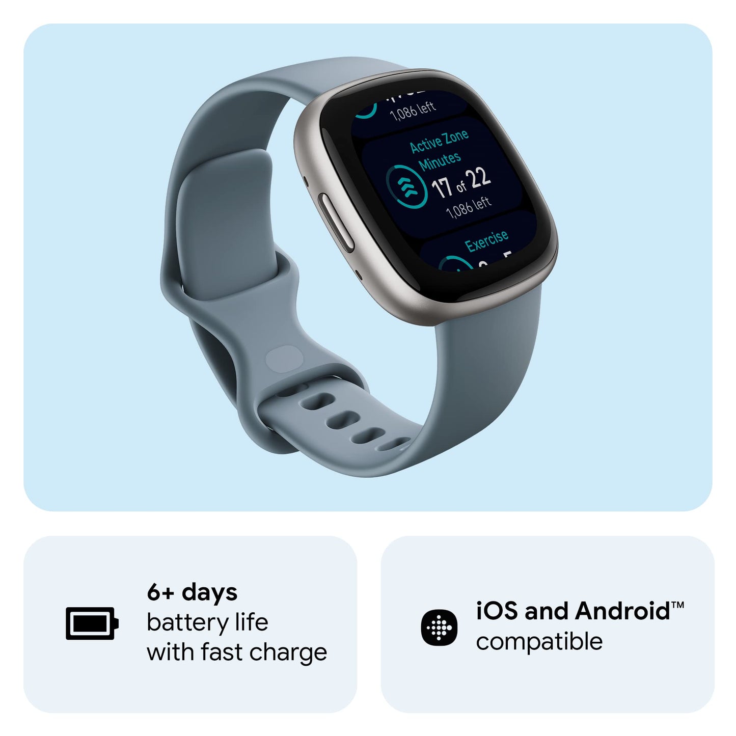 Fitbit Versa 4 Fitness Smartwatch with Daily Readiness, GPS, 24/7 Heart Rate, 40+ Exercise Modes, Sleep Tracking and more, Black/Graphite, One Size (S & L Bands Included)
