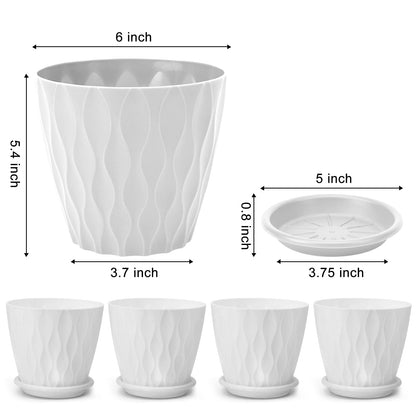 6 inch Plant Pots, 5 Pack Flower Pots Outdoor Indoor, Planters with Drainage Holes and Tray Saucers（Multicolor）