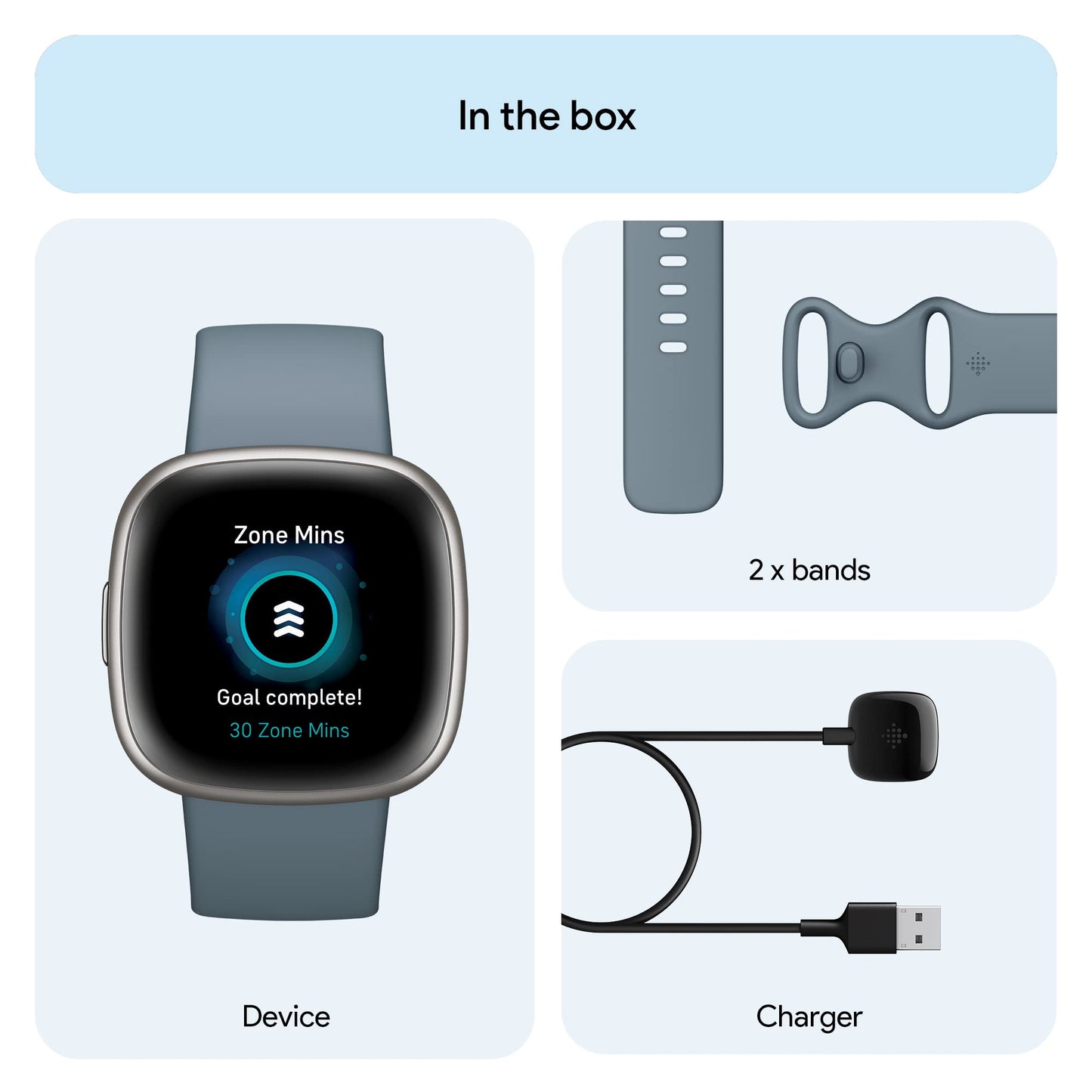 Fitbit Versa 4 Fitness Smartwatch with Daily Readiness, GPS, 24/7 Heart Rate, 40+ Exercise Modes, Sleep Tracking and more, Black/Graphite, One Size (S & L Bands Included)