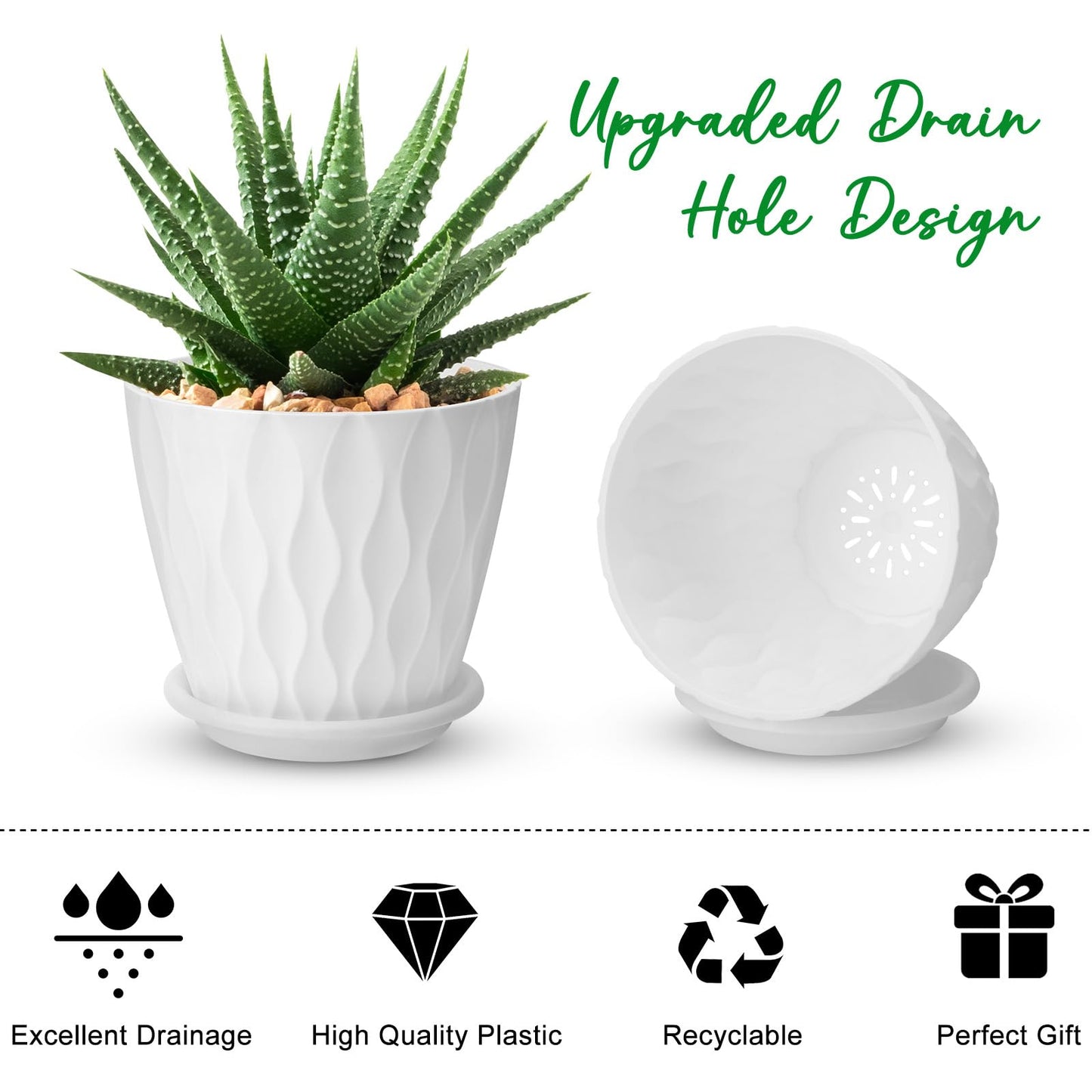 6 inch Plant Pots, 5 Pack Flower Pots Outdoor Indoor, Planters with Drainage Holes and Tray Saucers（Multicolor）