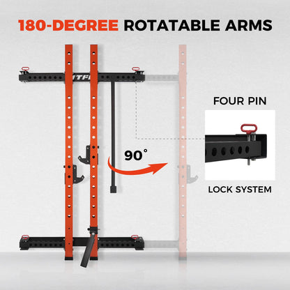 RitFit Multi-Functional Folding Squat Rack for Home Gym, 2.36'' x 2.36'' Wall Mounted Squat Rack with Attachments - Space Saving Squat Power Rack