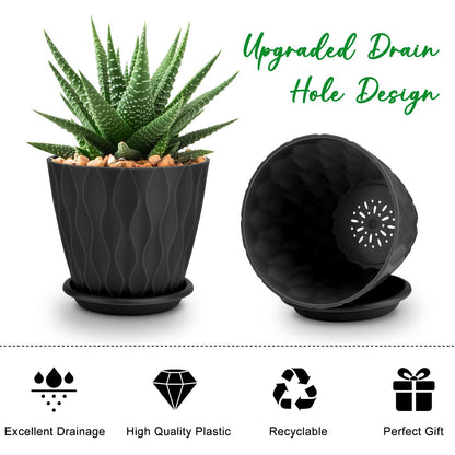 6 inch Plant Pots, 5 Pack Flower Pots Outdoor Indoor, Planters with Drainage Holes and Tray Saucers（Multicolor）