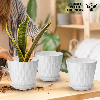 6 inch Plant Pots, 5 Pack Flower Pots Outdoor Indoor, Planters with Drainage Holes and Tray Saucers（Multicolor）