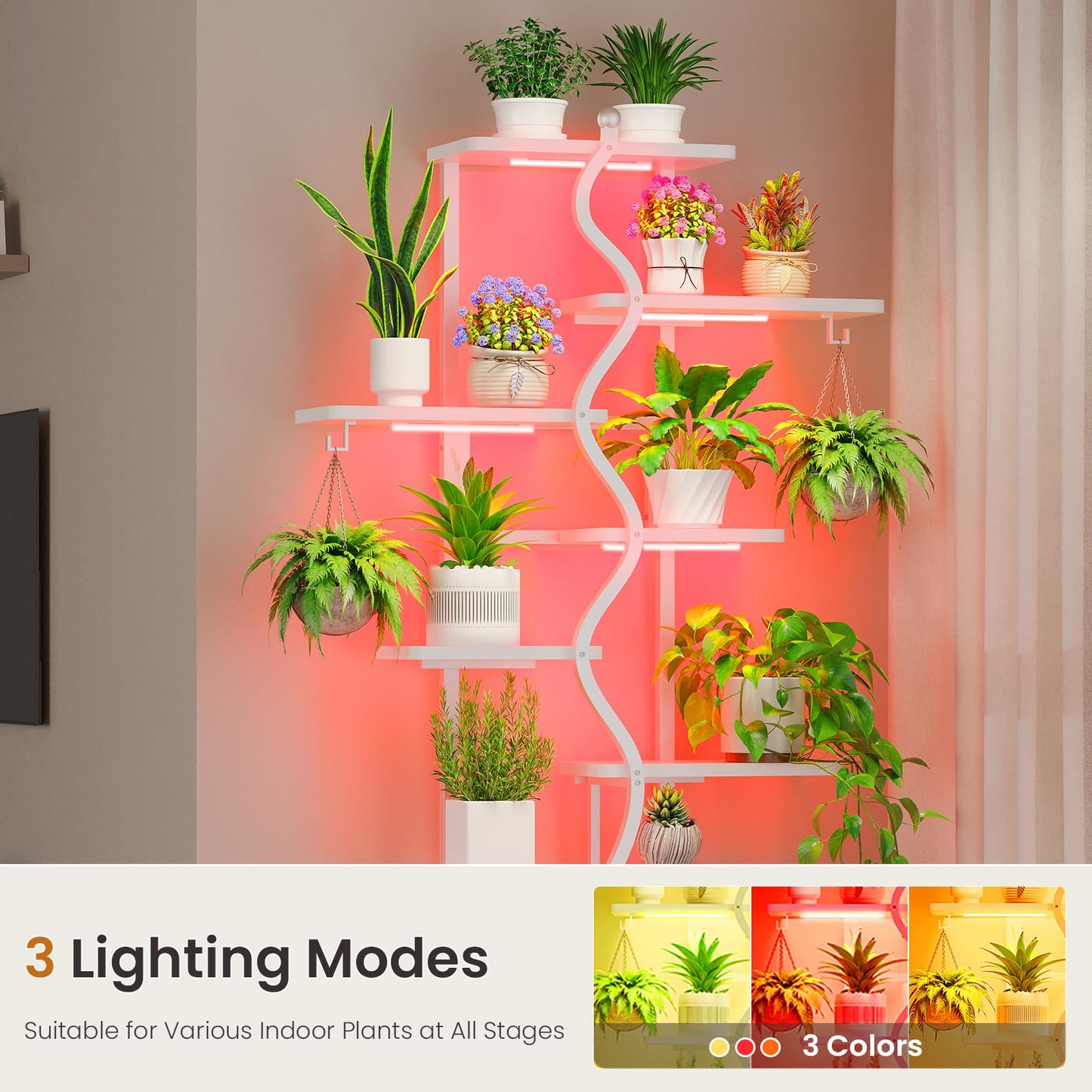Itaar Plant Stand Indoor with Grow Lights, 9 Tiered Plant Shelf Indoor, 71" Tall Plant Stands with Wheels, S-Shaped Metal Plant Stand Display for Living Room, Patio(Rustic Brown)