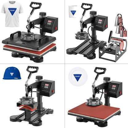 5 in 1 Heat Press Machine, 12x15 inch Swing Away Heat Press for Sublimation, T Shirt Pressing Machine Multifunction, Heat Press Transfer Machine Combo for T-Shirt Hat Cap Mug Plate Cap
