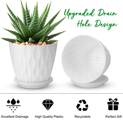 6 inch Plant Pots, 5 Pack Flower Pots Outdoor Indoor, Planters with Drainage Holes and Tray Saucers（Multicolor）