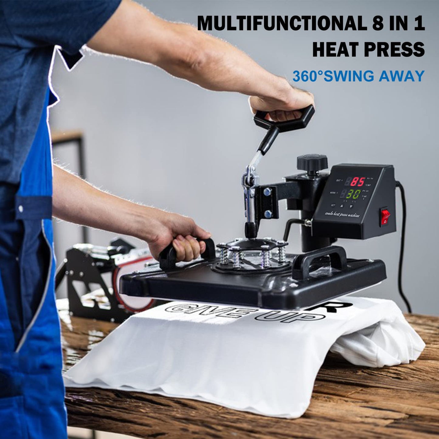 5 in 1 Heat Press Machine, 12x15 inch Swing Away Heat Press for Sublimation, T Shirt Pressing Machine Multifunction, Heat Press Transfer Machine Combo for T-Shirt Hat Cap Mug Plate Cap