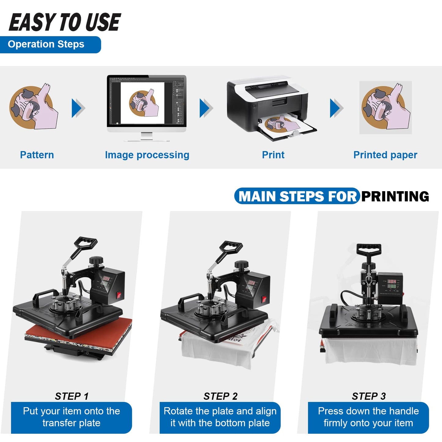 5 in 1 Heat Press Machine, 12x15 inch Swing Away Heat Press for Sublimation, T Shirt Pressing Machine Multifunction, Heat Press Transfer Machine Combo for T-Shirt Hat Cap Mug Plate Cap