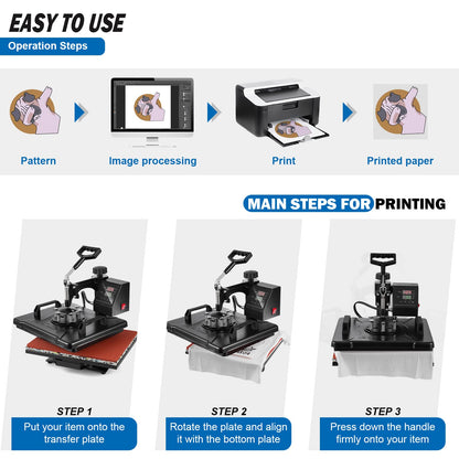 5 in 1 Heat Press Machine, 12x15 inch Swing Away Heat Press for Sublimation, T Shirt Pressing Machine Multifunction, Heat Press Transfer Machine Combo for T-Shirt Hat Cap Mug Plate Cap