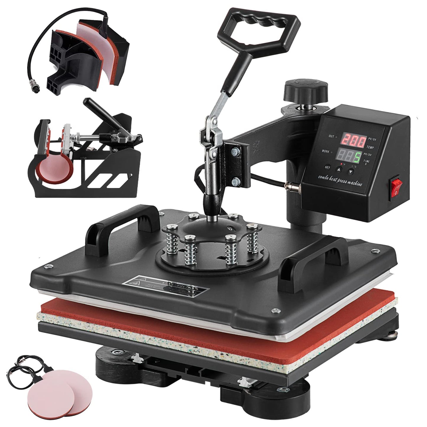 5 in 1 Heat Press Machine, 12x15 inch Swing Away Heat Press for Sublimation, T Shirt Pressing Machine Multifunction, Heat Press Transfer Machine Combo for T-Shirt Hat Cap Mug Plate Cap
