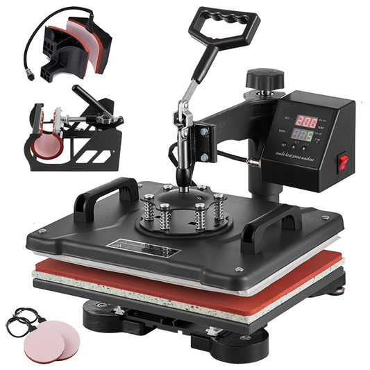 5 in 1 Heat Press Machine, 12x15 inch Swing Away Heat Press for Sublimation, T Shirt Pressing Machine Multifunction, Heat Press Transfer Machine Combo for T-Shirt Hat Cap Mug Plate Cap
