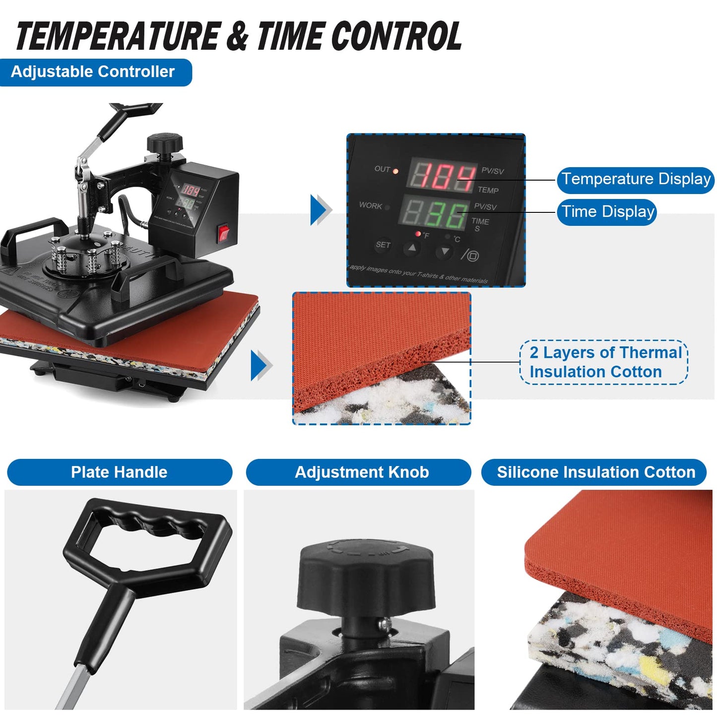 5 in 1 Heat Press Machine, 12x15 inch Swing Away Heat Press for Sublimation, T Shirt Pressing Machine Multifunction, Heat Press Transfer Machine Combo for T-Shirt Hat Cap Mug Plate Cap