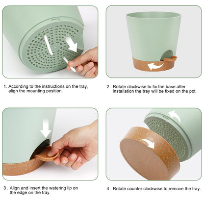 Indoor Self Watering Planters with Drainage Holes and Saucers, 8, 7, 6.5, 6, 5.5, 5 Inches, Black, 6 Pots