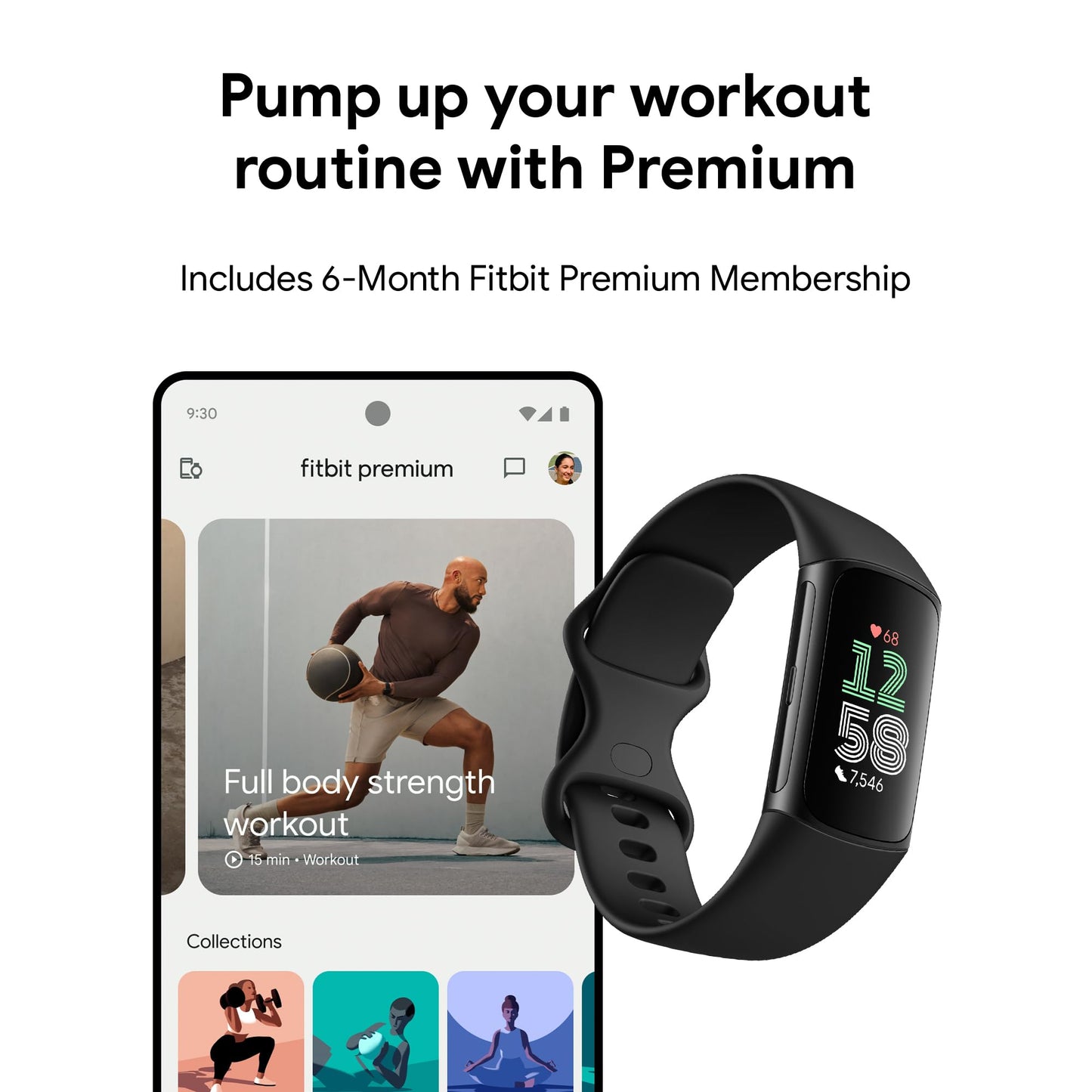Fitbit Charge 6 Fitness Tracker with Google apps, Heart Rate on Exercise Equipment, 6-Months Premium Membership Included, GPS, Health Tools and More, Porcelain/Silver, One Size (S & L Bands Included)