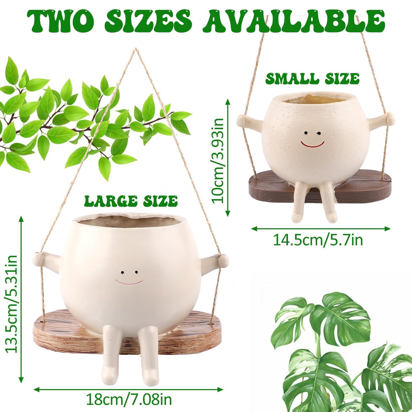 Glossy Swing Smiley Face Planter Pot Head, Small Hanging Planter for Indoor Outdoor Plants, Cute Hanging Flower Pot for String of Pearls Plant Live, Birthday Gifts