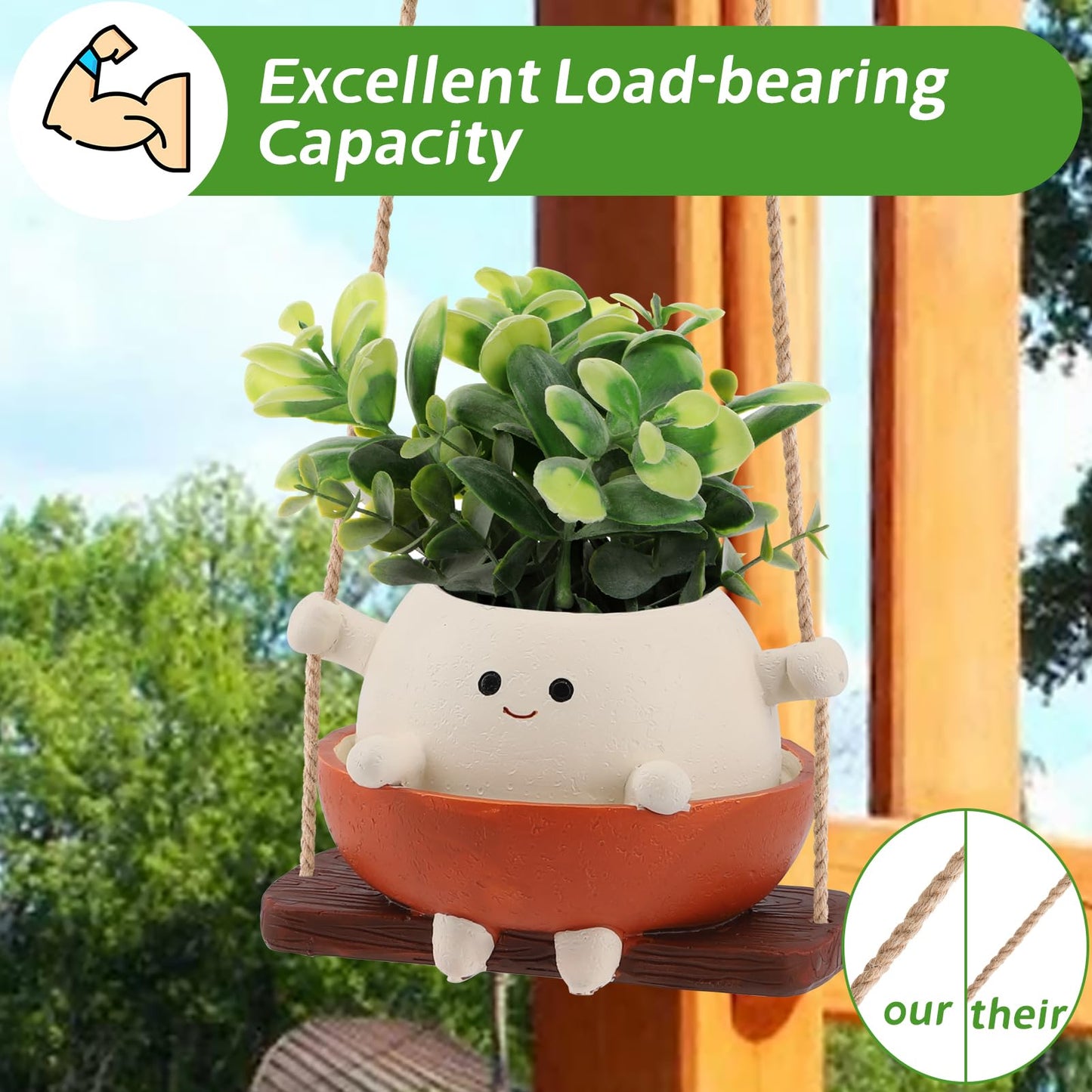 Glossy Swing Smiley Face Planter Pot Head, Small Hanging Planter for Indoor Outdoor Plants, Cute Hanging Flower Pot for String of Pearls Plant Live, Birthday Gifts