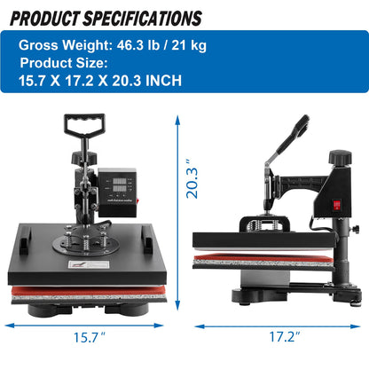 5 in 1 Heat Press Machine, 12x15 inch Swing Away Heat Press for Sublimation, T Shirt Pressing Machine Multifunction, Heat Press Transfer Machine Combo for T-Shirt Hat Cap Mug Plate Cap