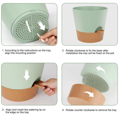Indoor Self Watering Planters with Drainage Holes and Saucers, 8, 7, 6.5, 6, 5.5, 5 Inches, Black, 6 Pots