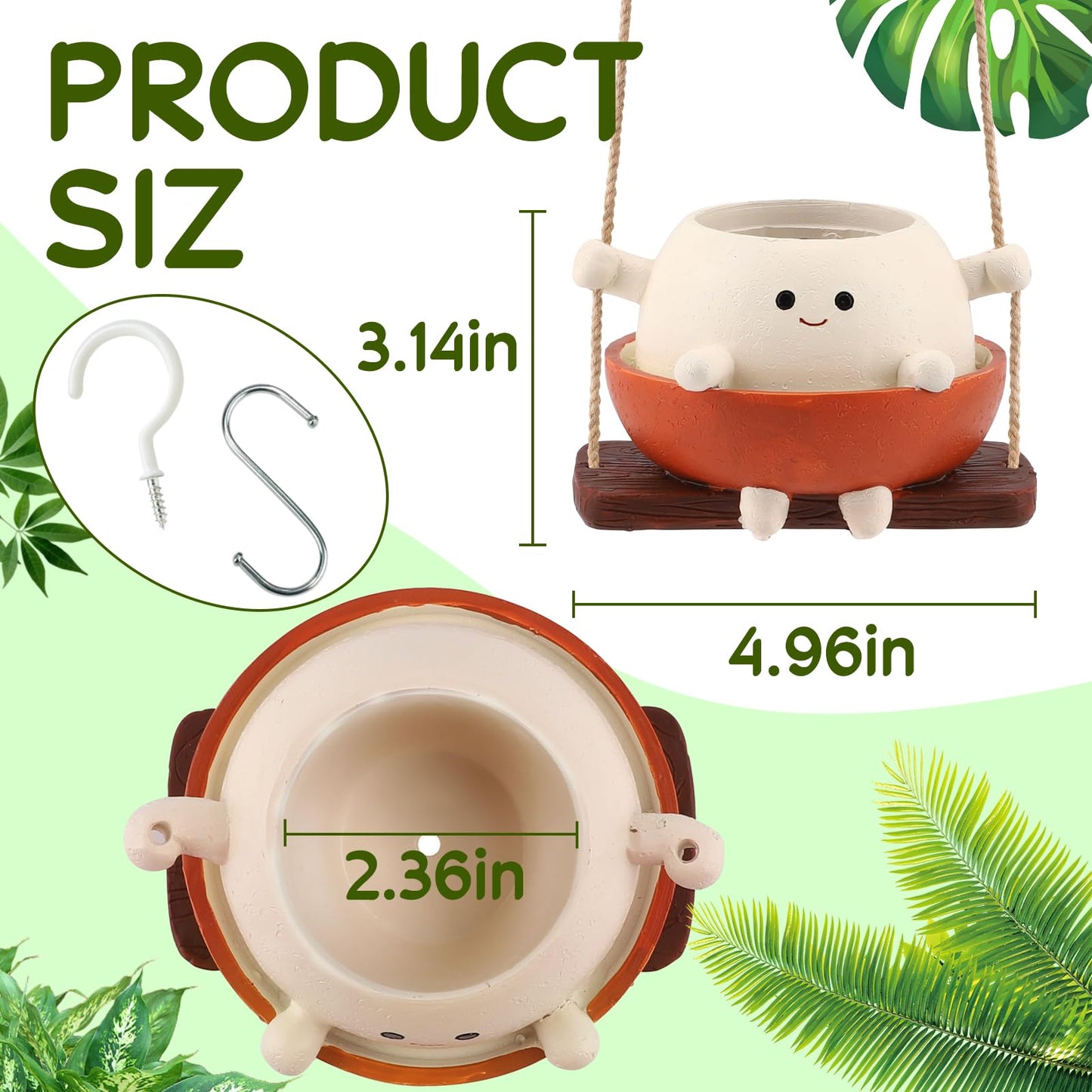 Glossy Swing Smiley Face Planter Pot Head, Small Hanging Planter for Indoor Outdoor Plants, Cute Hanging Flower Pot for String of Pearls Plant Live, Birthday Gifts